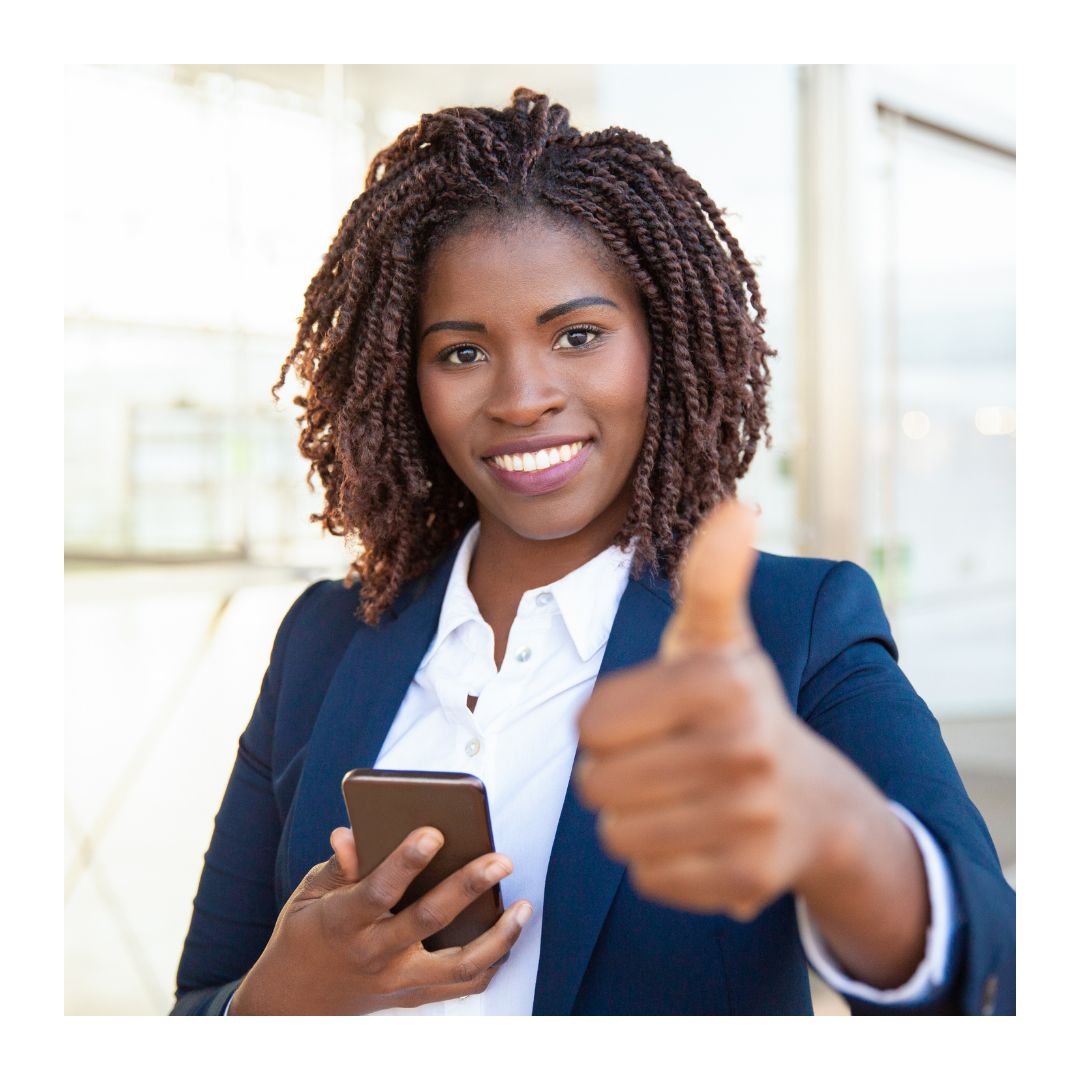 A woman working on her phone